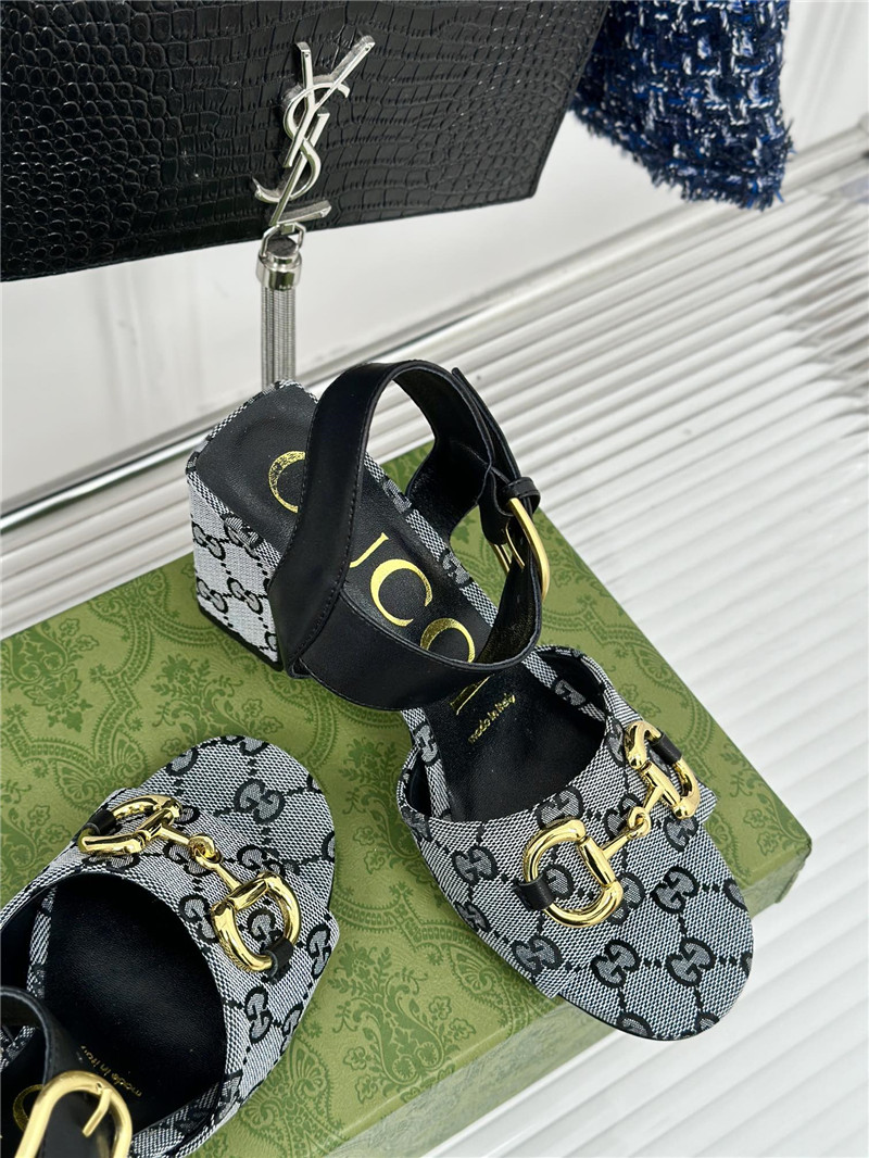 Gvc*1 horsebit sandal in black and white gg canvas