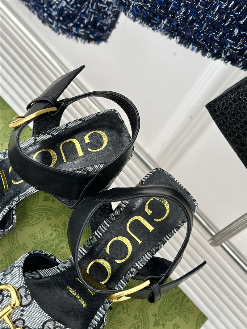 Gvc*1 horsebit sandal in black and white gg canvas