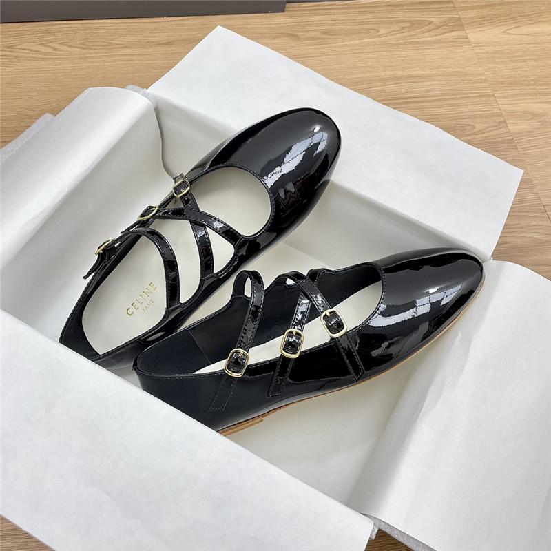 Ce1i*e criss-cross babies ballerinas black patent calfskin