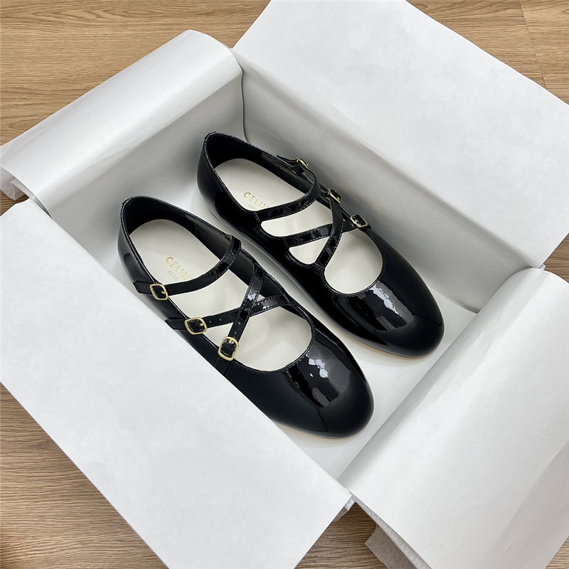 Ce1i*e criss-cross babies ballerinas black patent calfskin