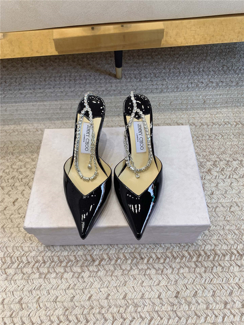 J1m*y Ch00 saeda sandal 100 black patent with crystal