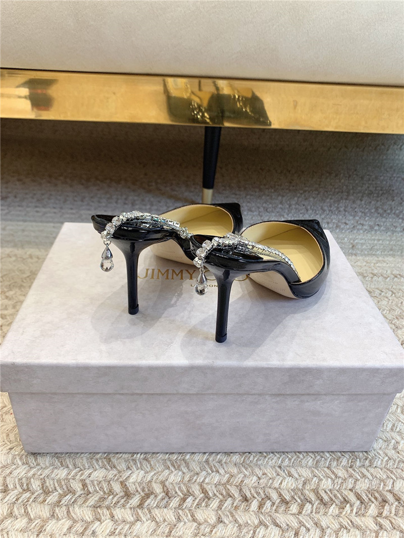J1m*y Ch00 saeda sandal 100 black patent with crystal