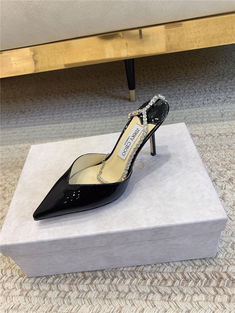 J1m*y Ch00 saeda sandal 100 black patent with crystal