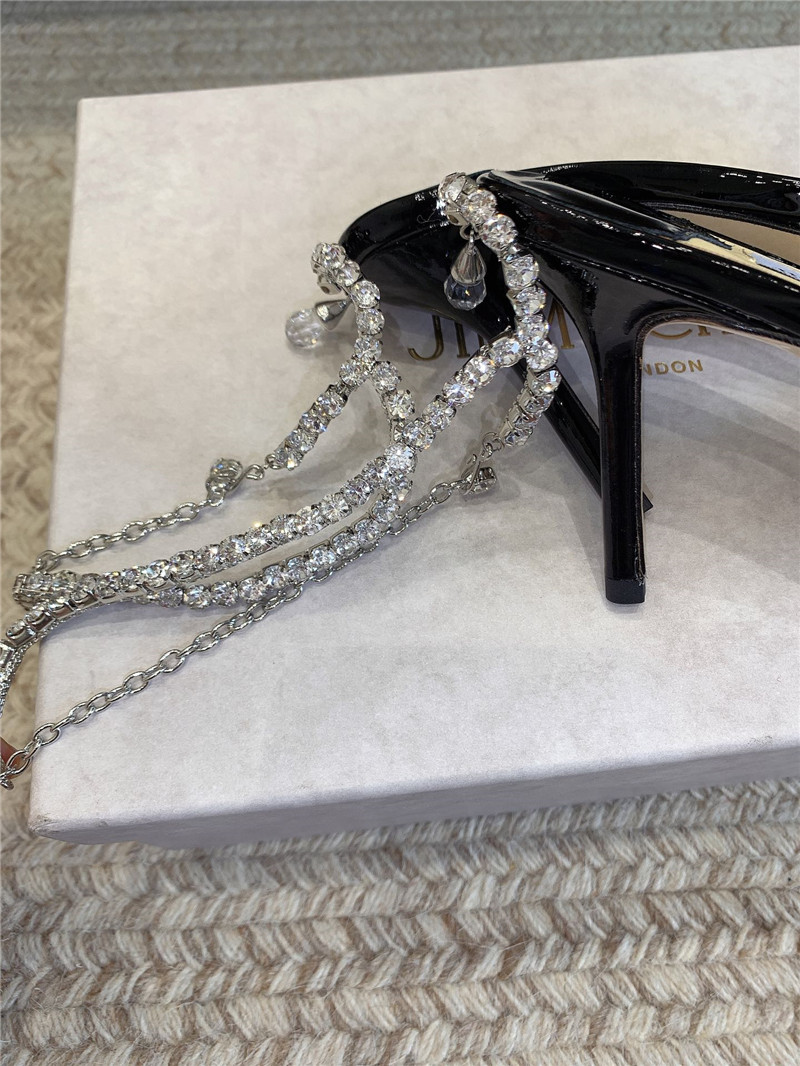 J1m*y Ch00 saeda sandal 100 black patent with crystal