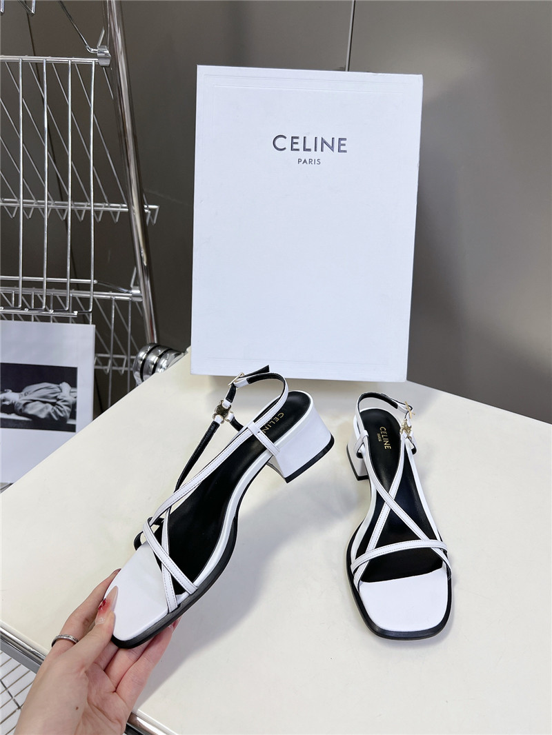 Ce1i*e cuir triomphe white lambskin flat sandals