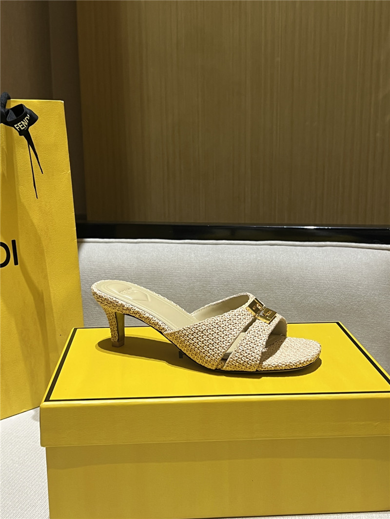 F**di ffold beige cotton fiber sandal mules