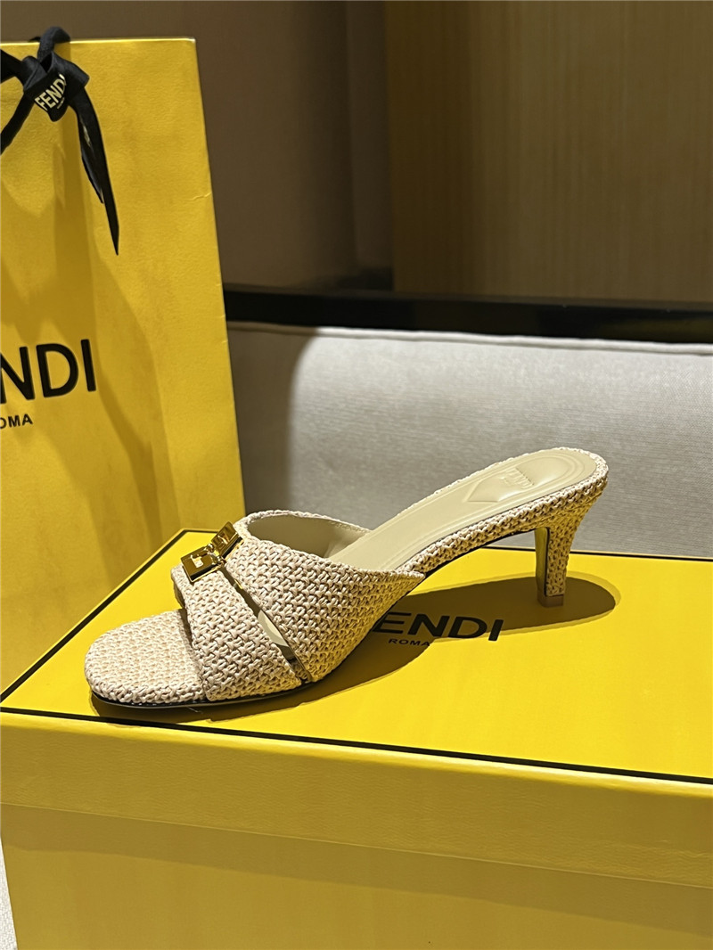 F**di ffold beige cotton fiber sandal mules