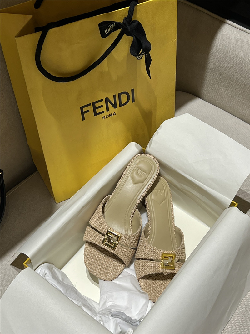 F**di ffold beige cotton fiber sandal mules