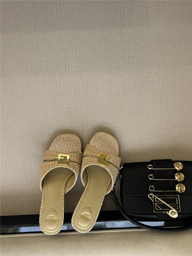 F**di ffold beige cotton fiber sandal mules