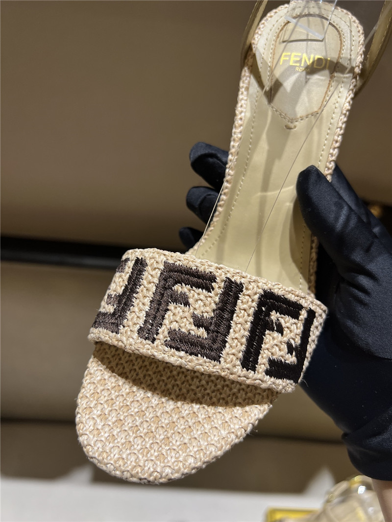 F**di delfina beige cotton fiber heel sandals