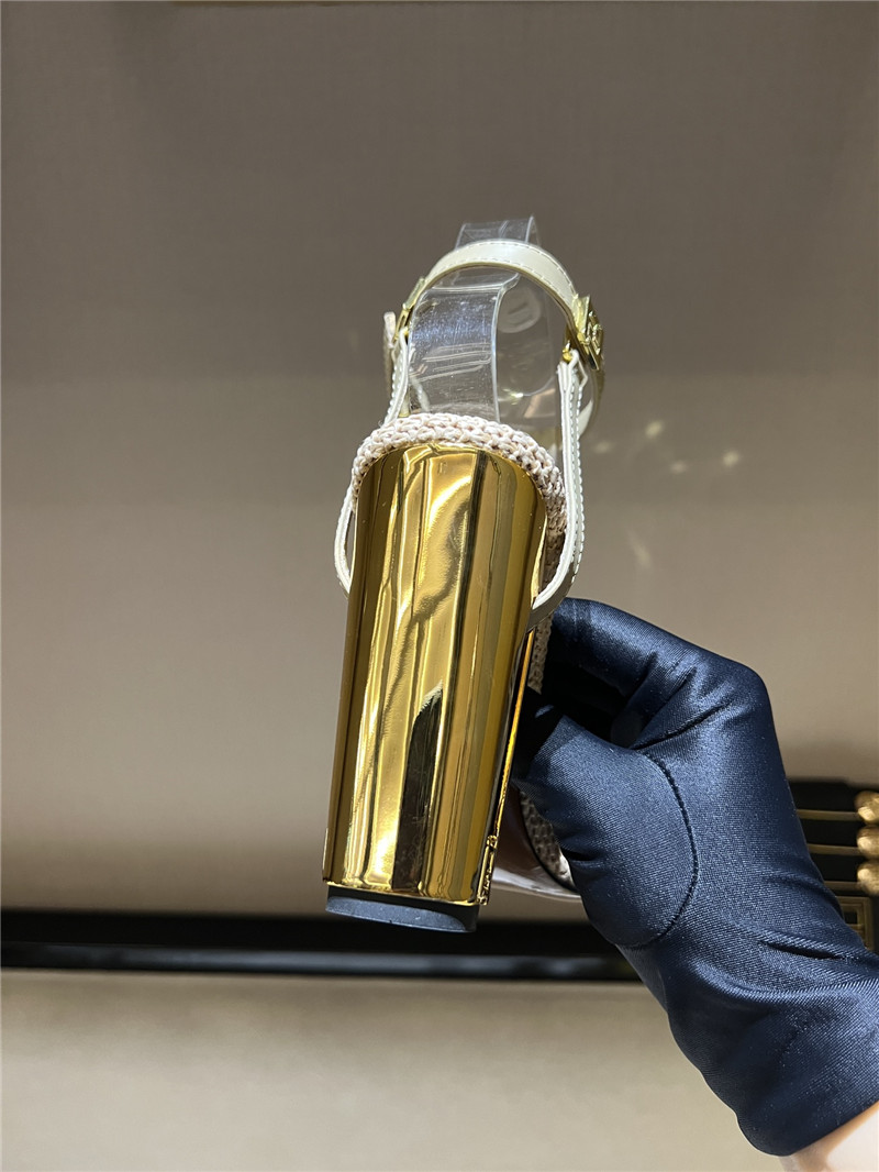 F**di delfina beige cotton fiber heel sandals