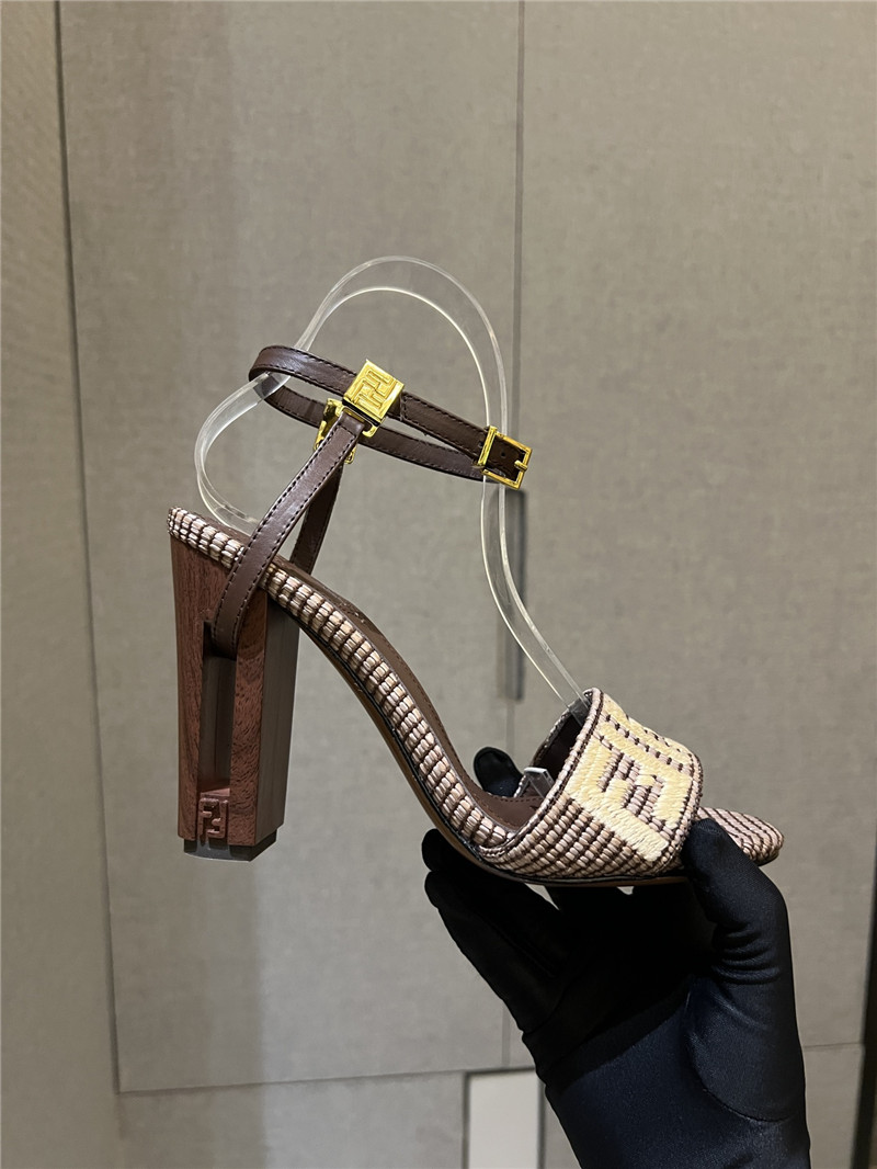 F**di delfina brown cotton fiber heel sandals