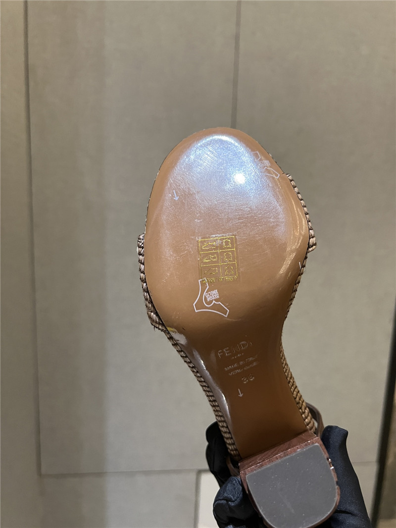 F**di delfina brown cotton fiber heel sandals