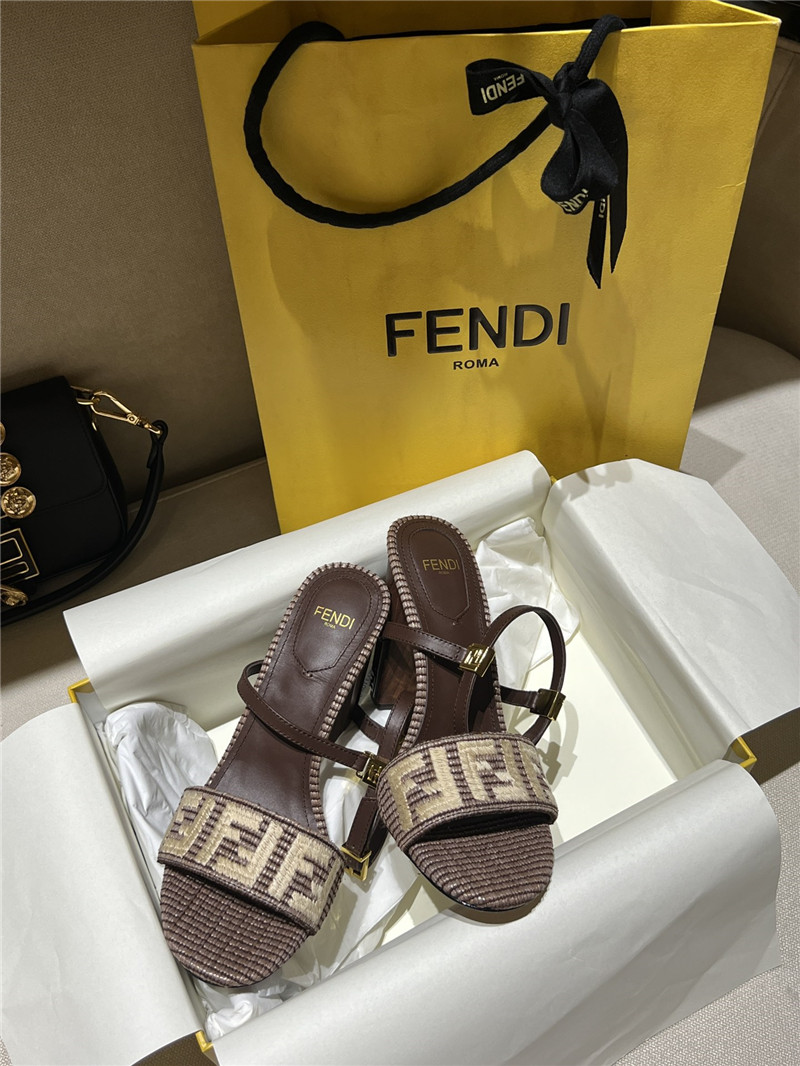 F**di delfina brown cotton fiber heel sandals