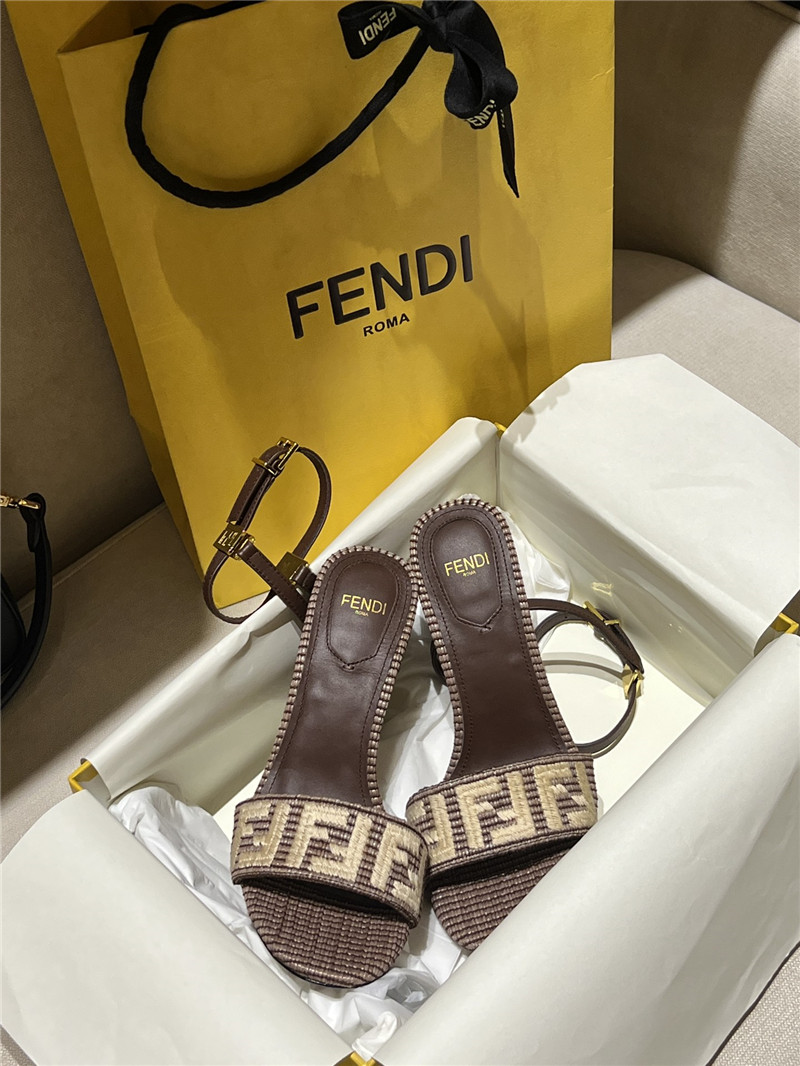 F**di delfina brown cotton fiber heel sandals