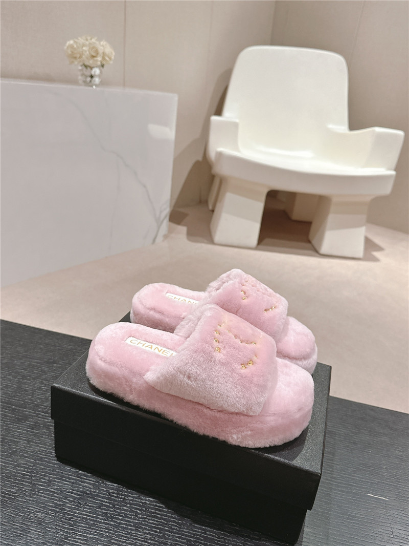 Ch**el beading flat platform mules pink fur