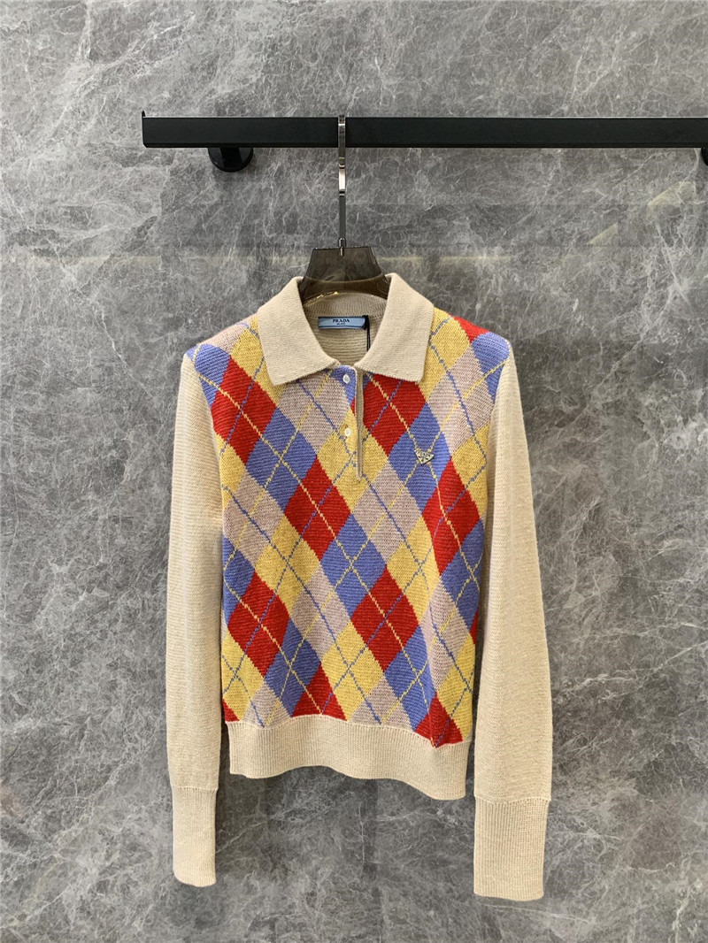Pra*a knitted polo long sleeve sweater replicas clothes