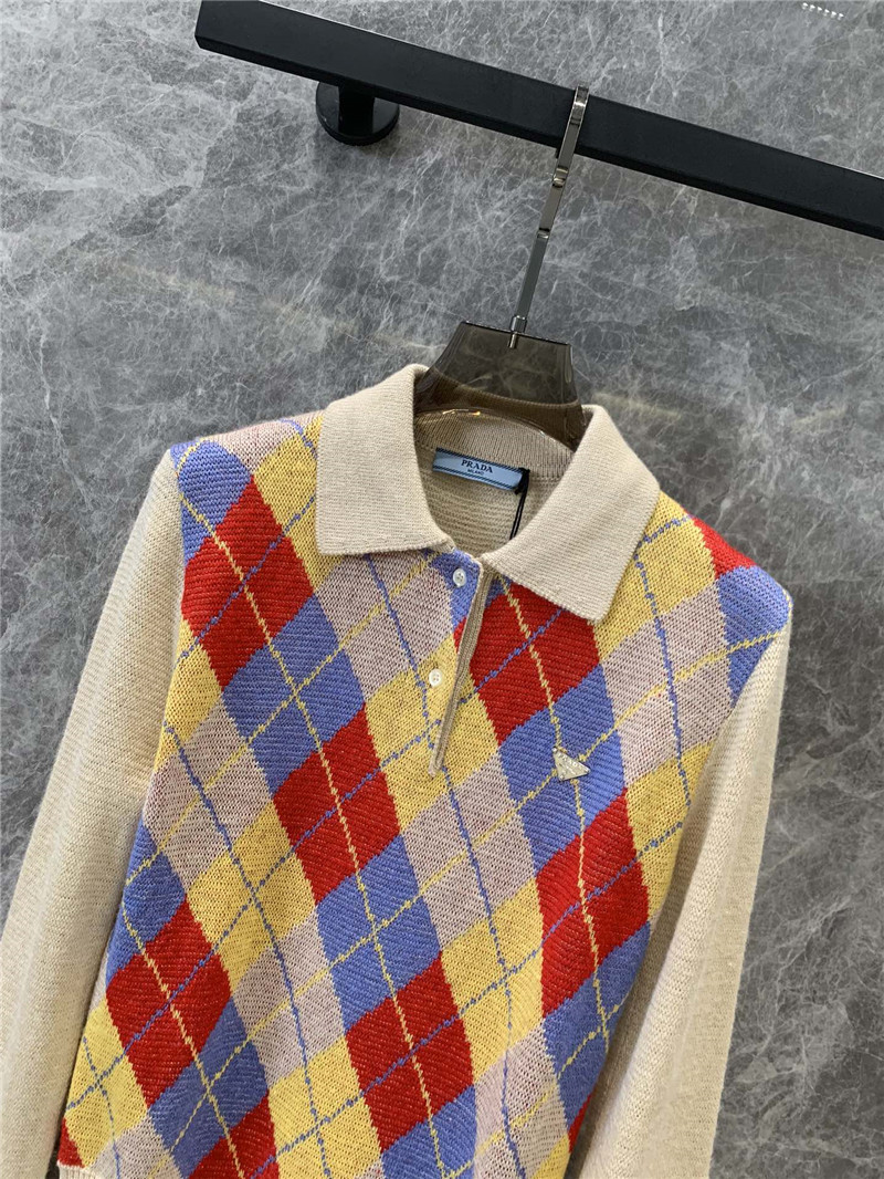 Pra*a knitted polo long sleeve sweater replicas clothes