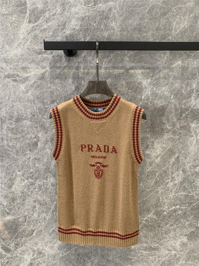 Pra*a retro college style contrast color vest vest replica clothes