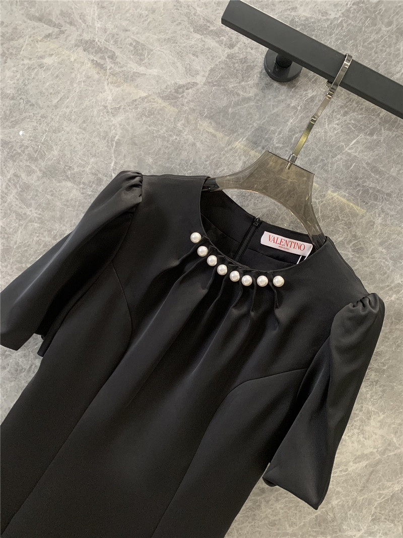 Va1e*ntin0 pearl decoration collar puff sleeve dress replicas clothes