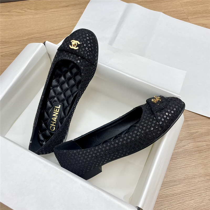 Ch**el ballet flats in black glittered tweed