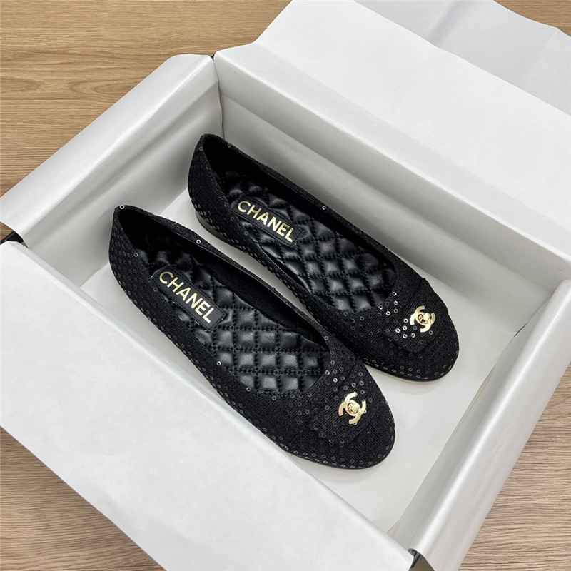 Ch**el ballet flats in black glittered tweed