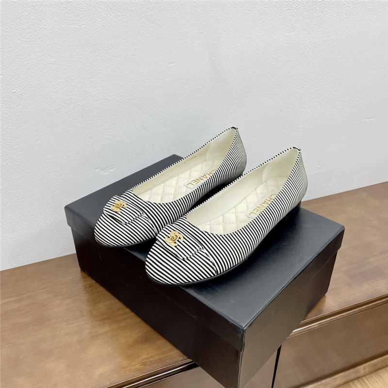 Ch**el ballet flats black & white stripe canvas