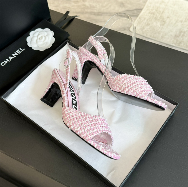 Ch**el pink tweed open toe slingback sandals