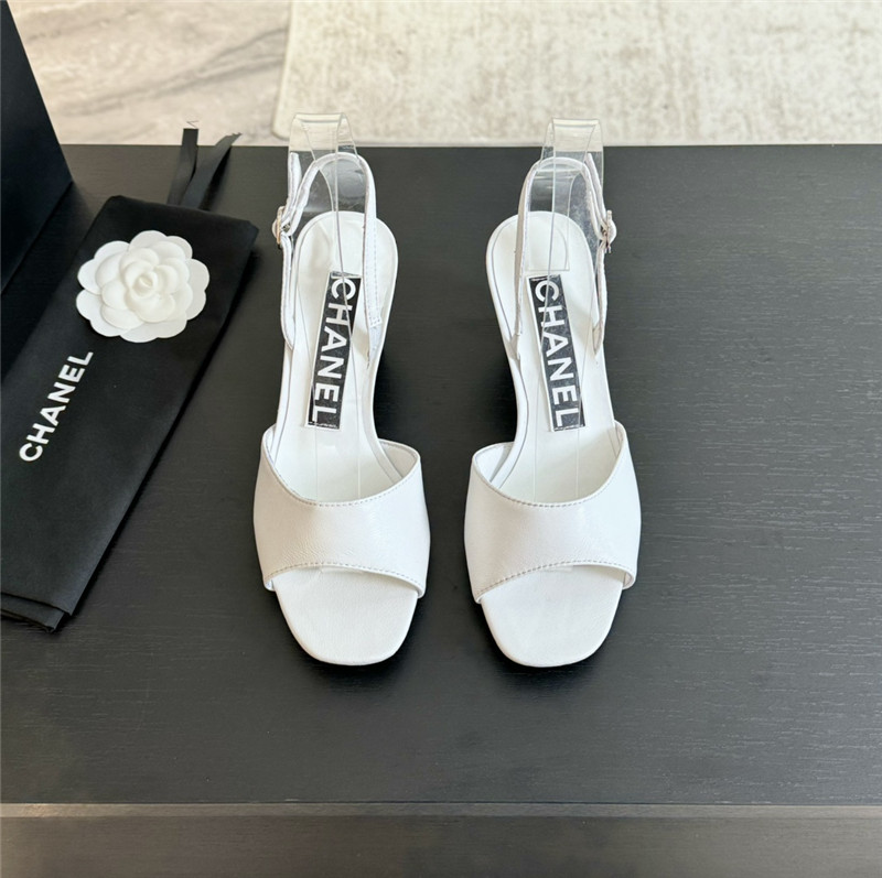 Ch**el white leather open toe slingback sandals