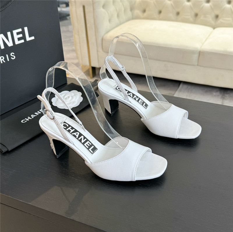 Ch**el white leather open toe slingback sandals