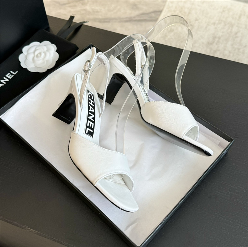Ch**el white leather open toe slingback sandals