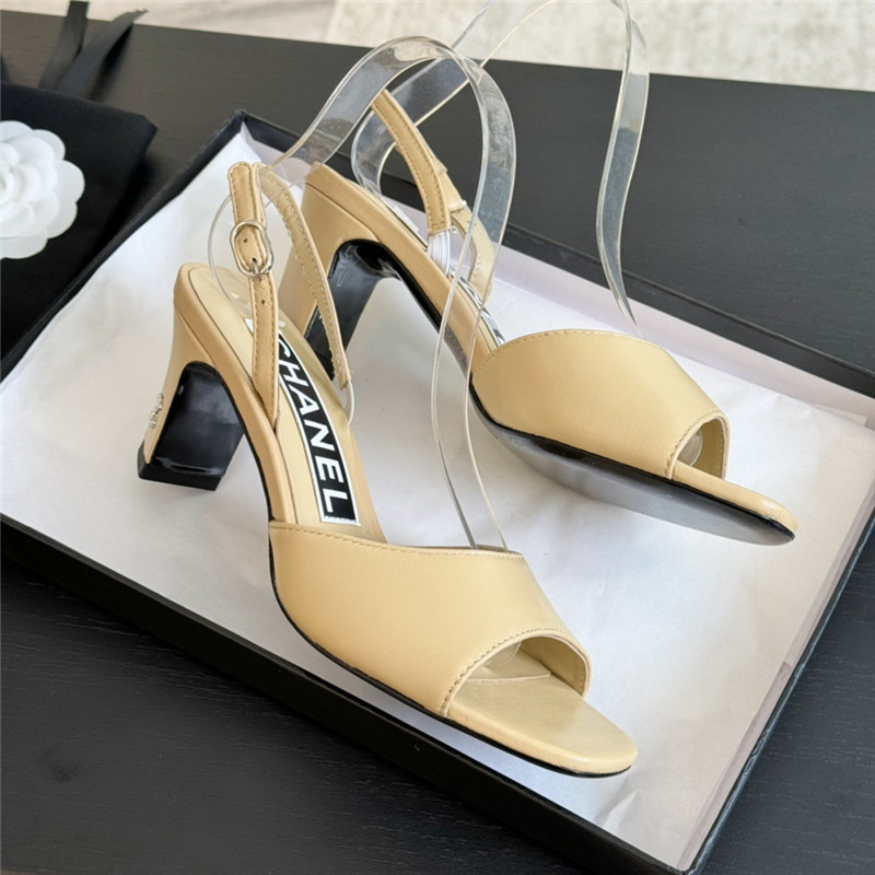 Ch**el beige leather open toe slingback sandals