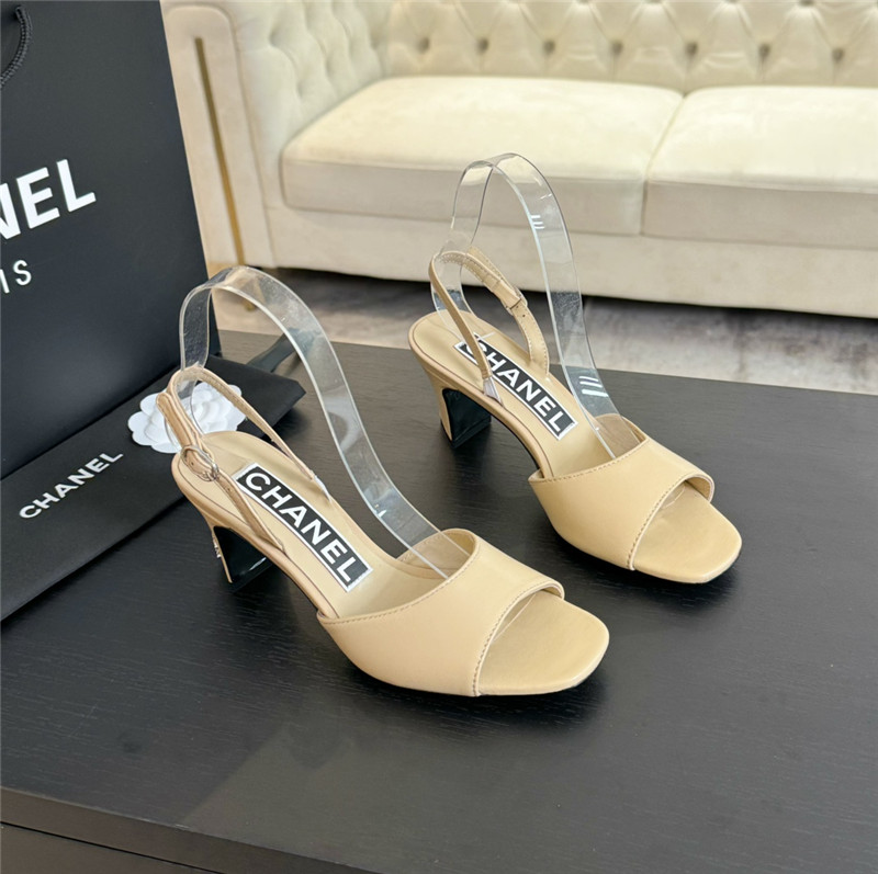 Ch**el beige leather open toe slingback sandals