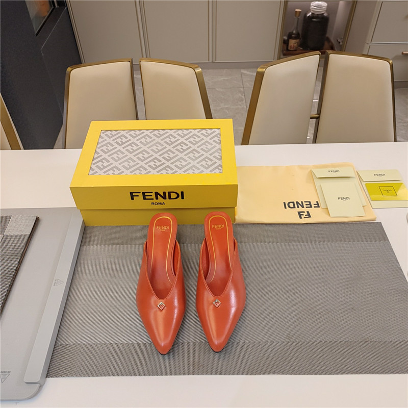 F**di ffold low-heeled mule pumps orange leather
