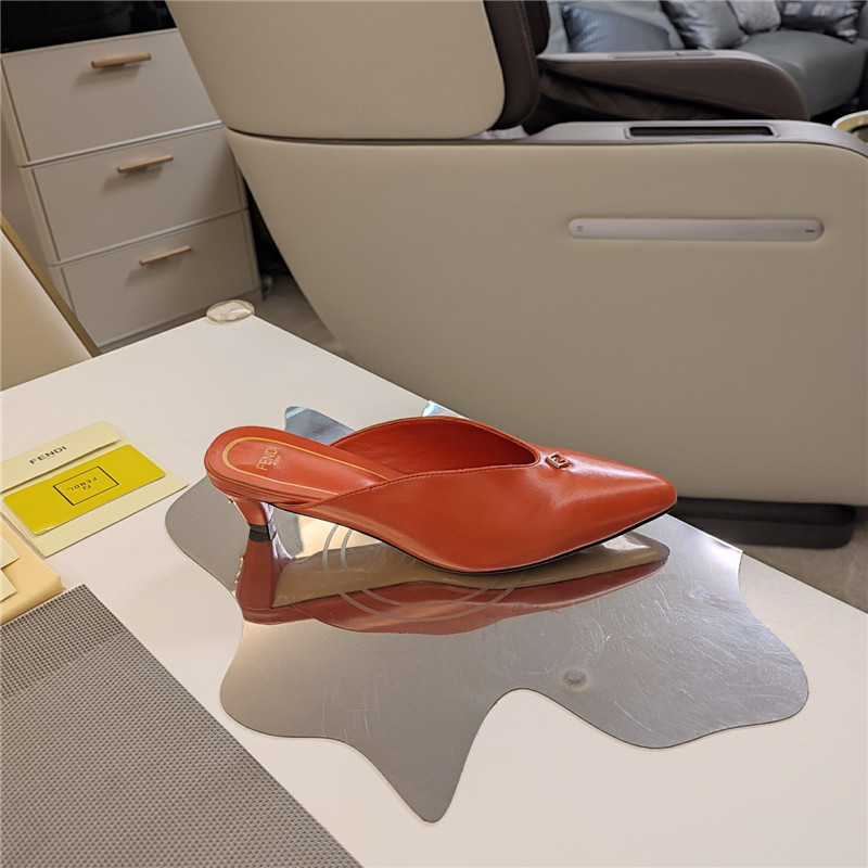 F**di ffold low-heeled mule pumps orange leather