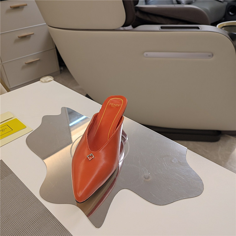 F**di ffold low-heeled mule pumps orange leather