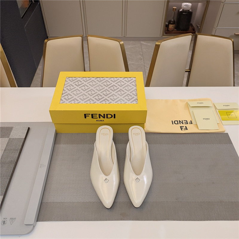 F**di ffold low-heeled mule pumps ivory leather