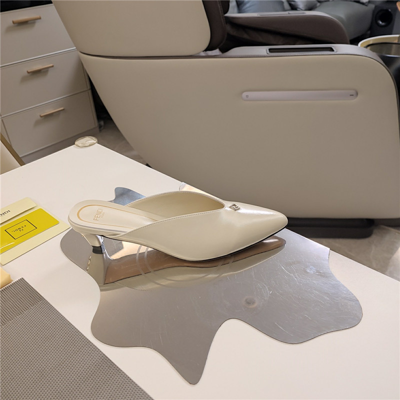 F**di ffold low-heeled mule pumps ivory leather