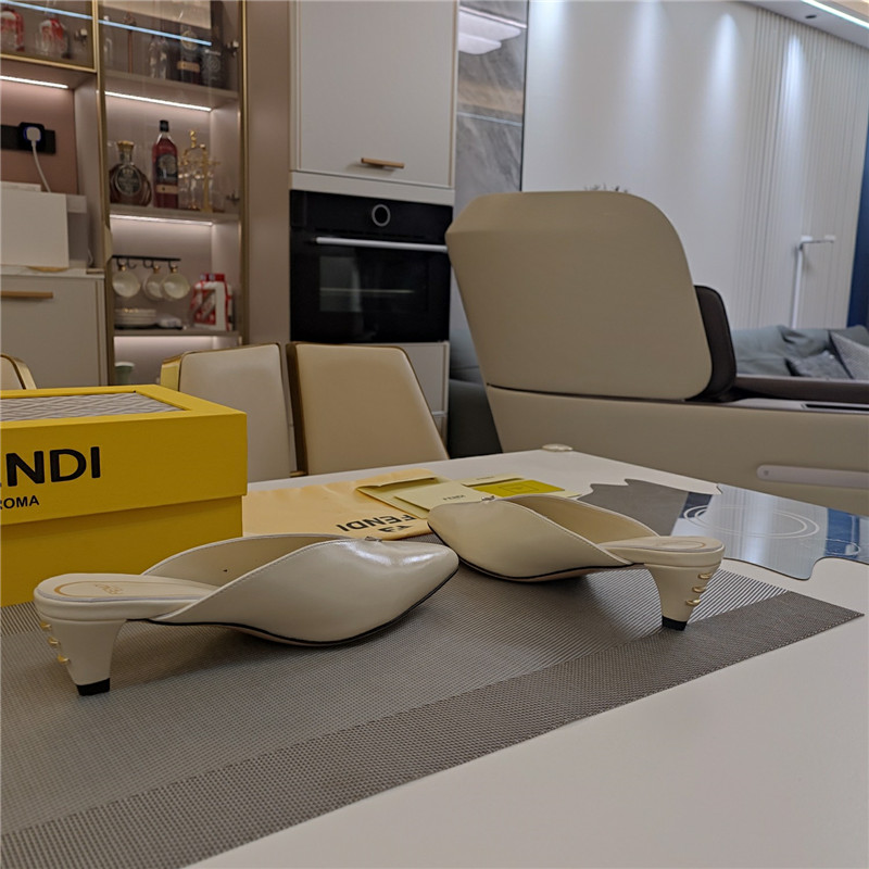 F**di ffold low-heeled mule pumps ivory leather