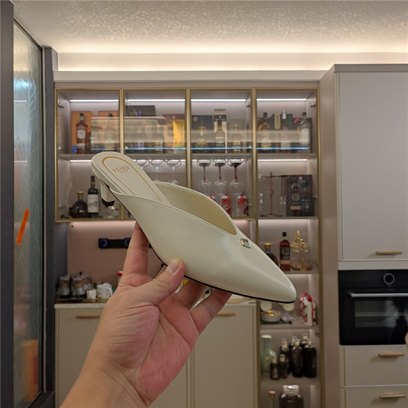 F**di ffold low-heeled mule pumps ivory leather