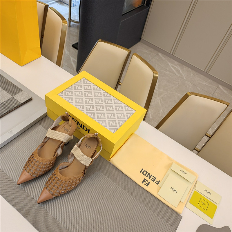 F**di mesh trim colibrì pumps in brown leather