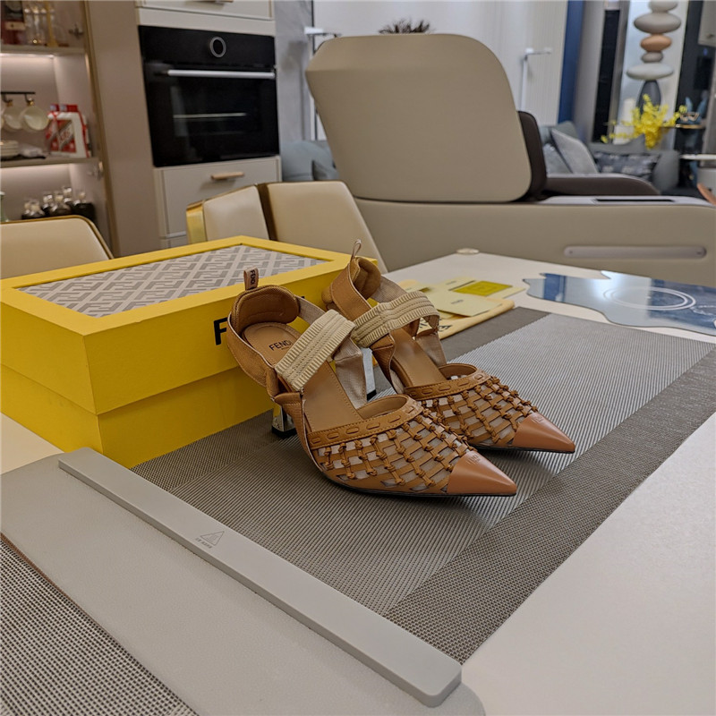 F**di mesh trim colibrì pumps in brown leather