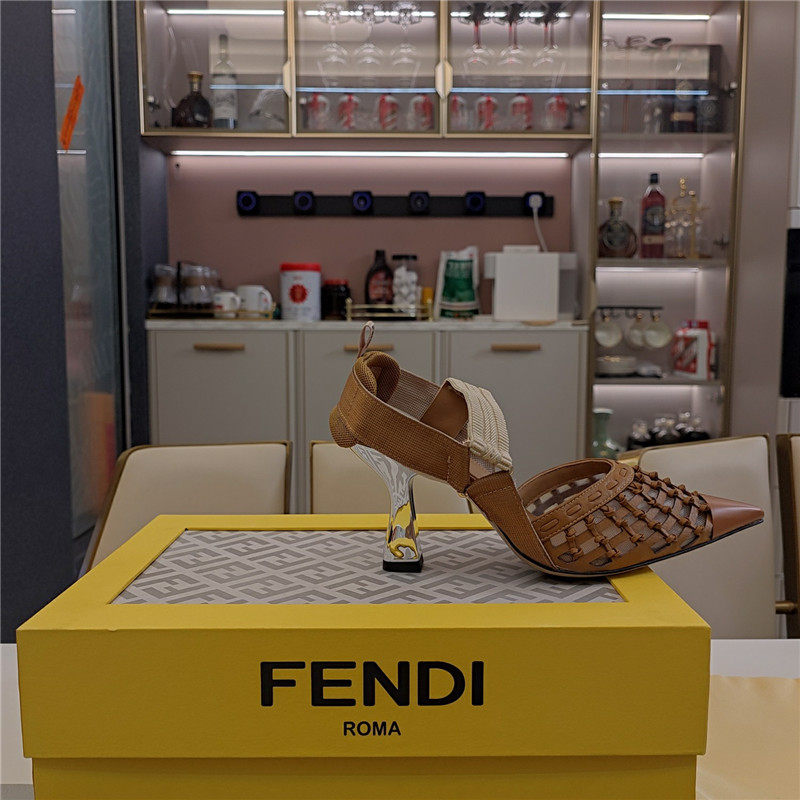 F**di mesh trim colibrì pumps in brown leather