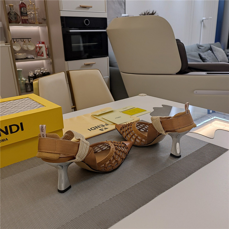 F**di mesh trim colibrì pumps in brown leather