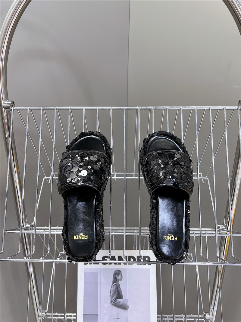 F**di black glitter platform slides