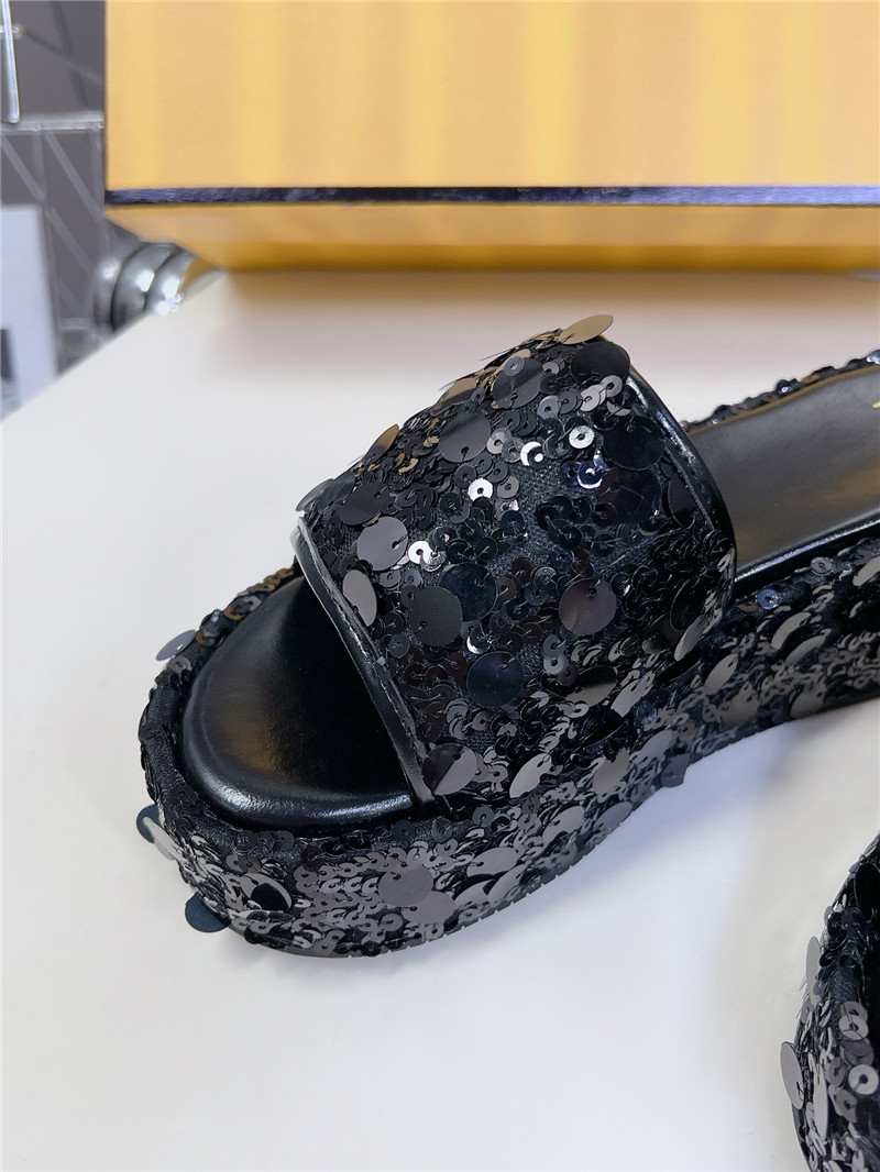 F**di black glitter platform slides