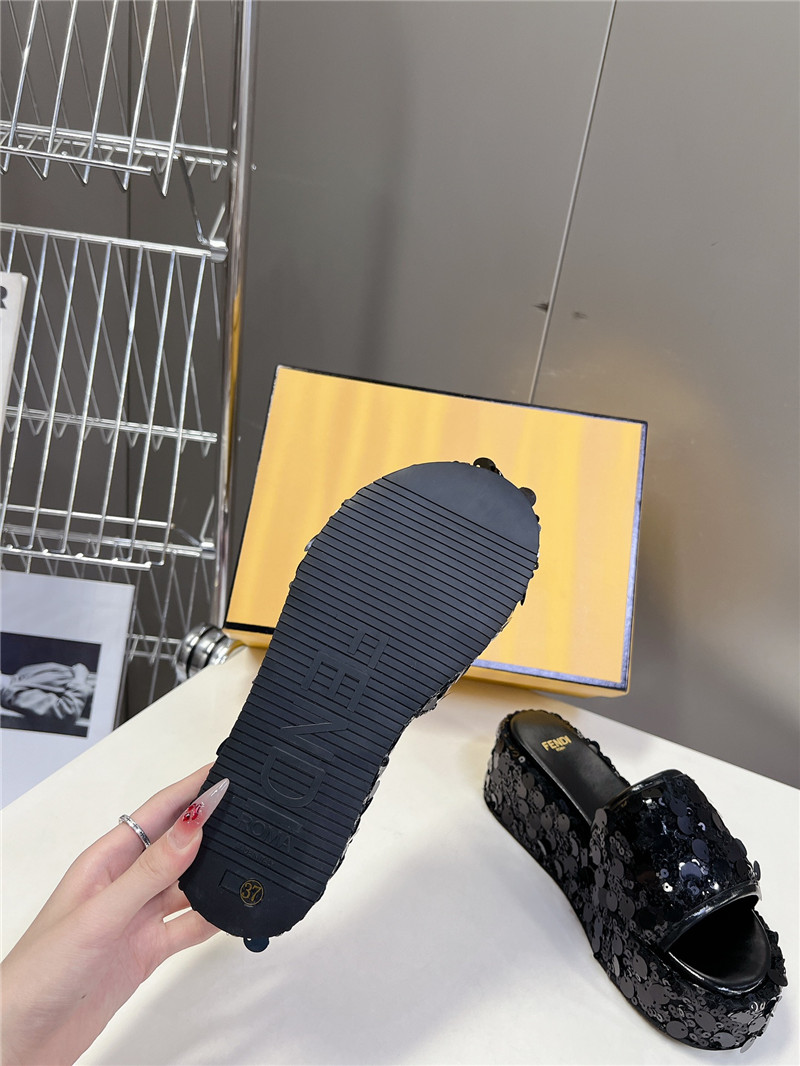 F**di black glitter platform slides