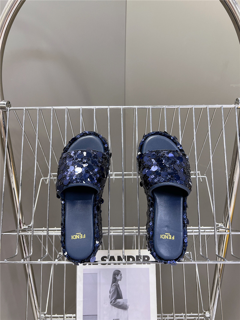 F**di navy glitter platform slides