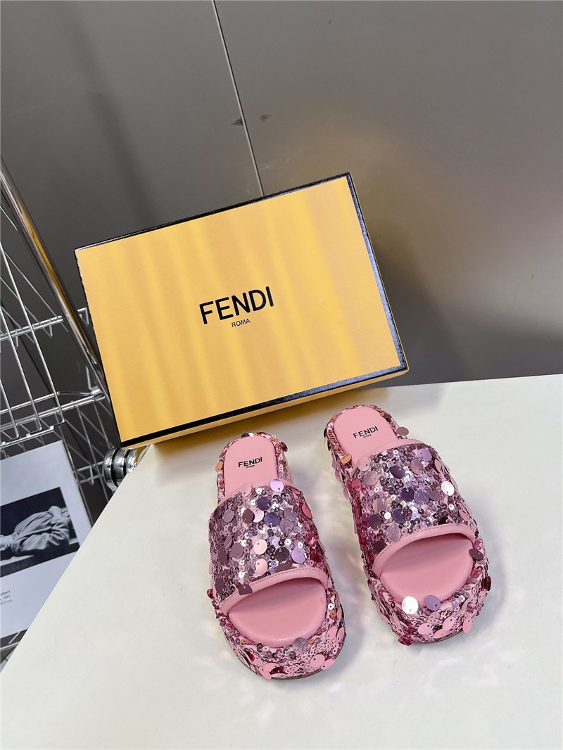 F**di pink glitter platform slides