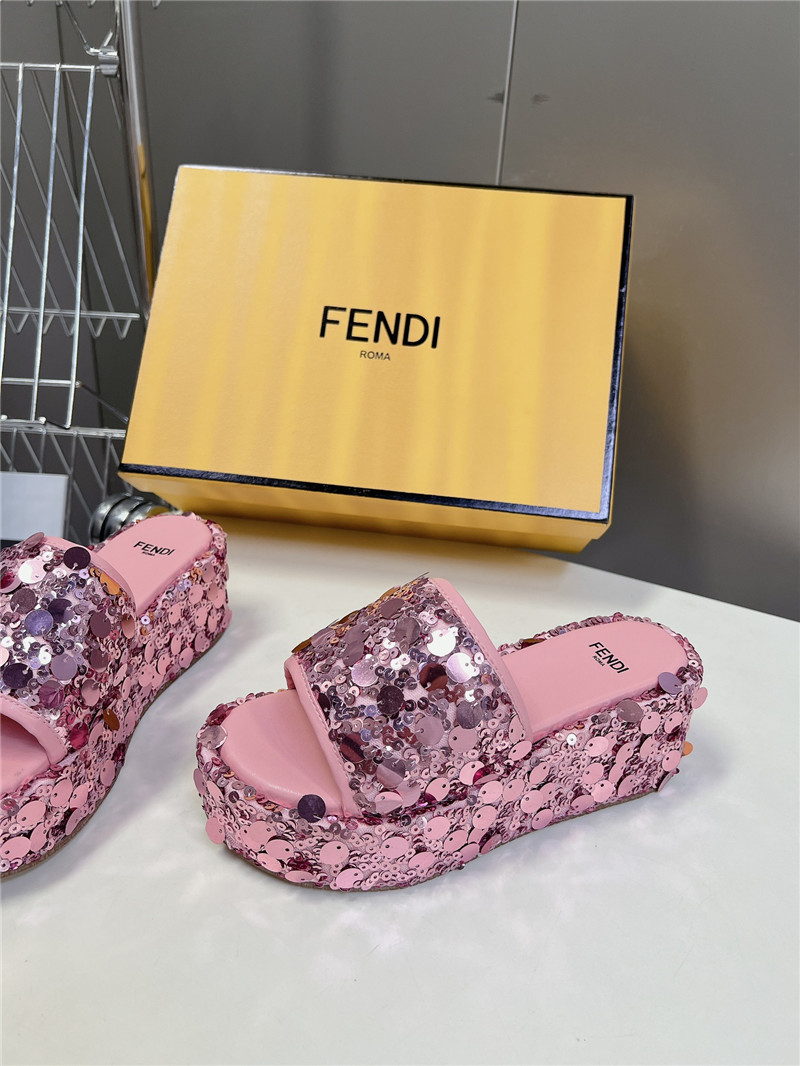 F**di pink glitter platform slides
